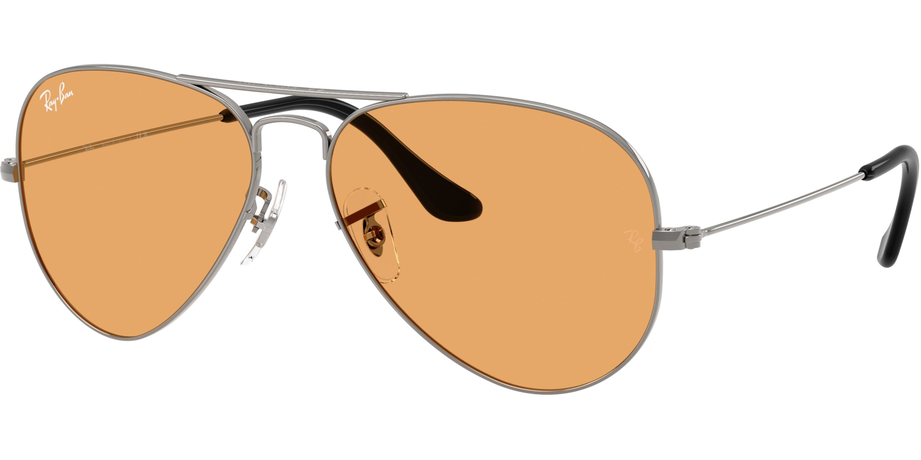 Sluneční brýle Ray-Ban® model 3025, barva obruby šedá lesk stříbrná, čočka oranžová, kód barevné varianty 00433. 