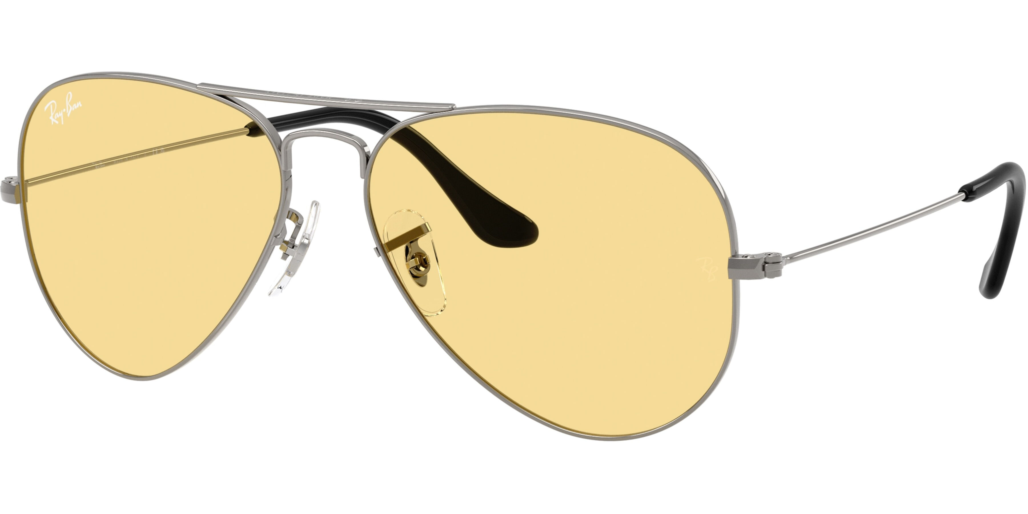 Sluneční brýle Ray-Ban® model 3025, barva obruby šedá lesk stříbrná, čočka žlutá, kód barevné varianty 004R6. 