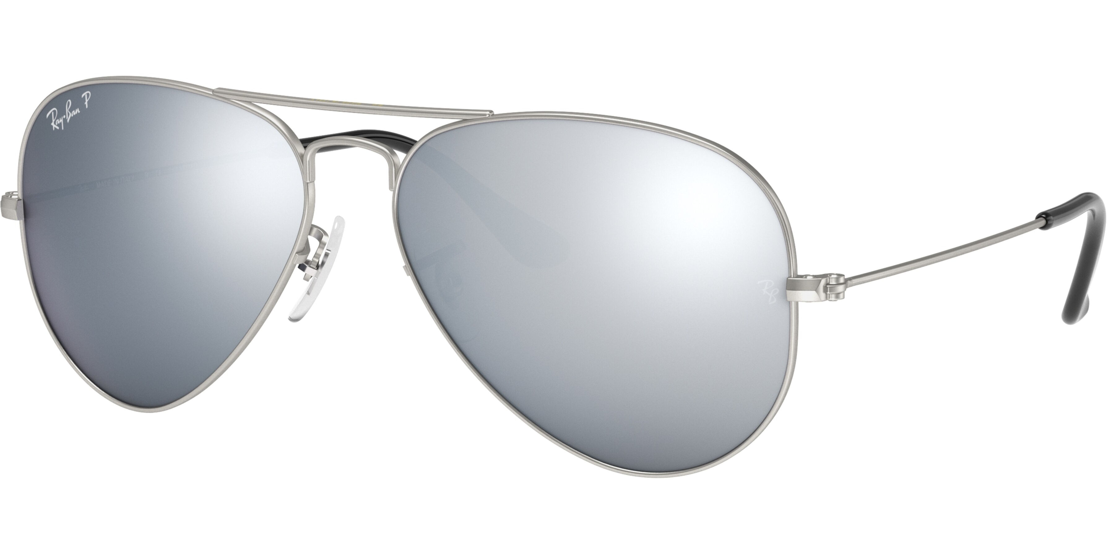 Sluneční brýle Ray-Ban® model 3025, barva obruby stříbrná lesk, čočka stříbrná zrcadlo polarizovaná, kód barevné varianty 019W3. 