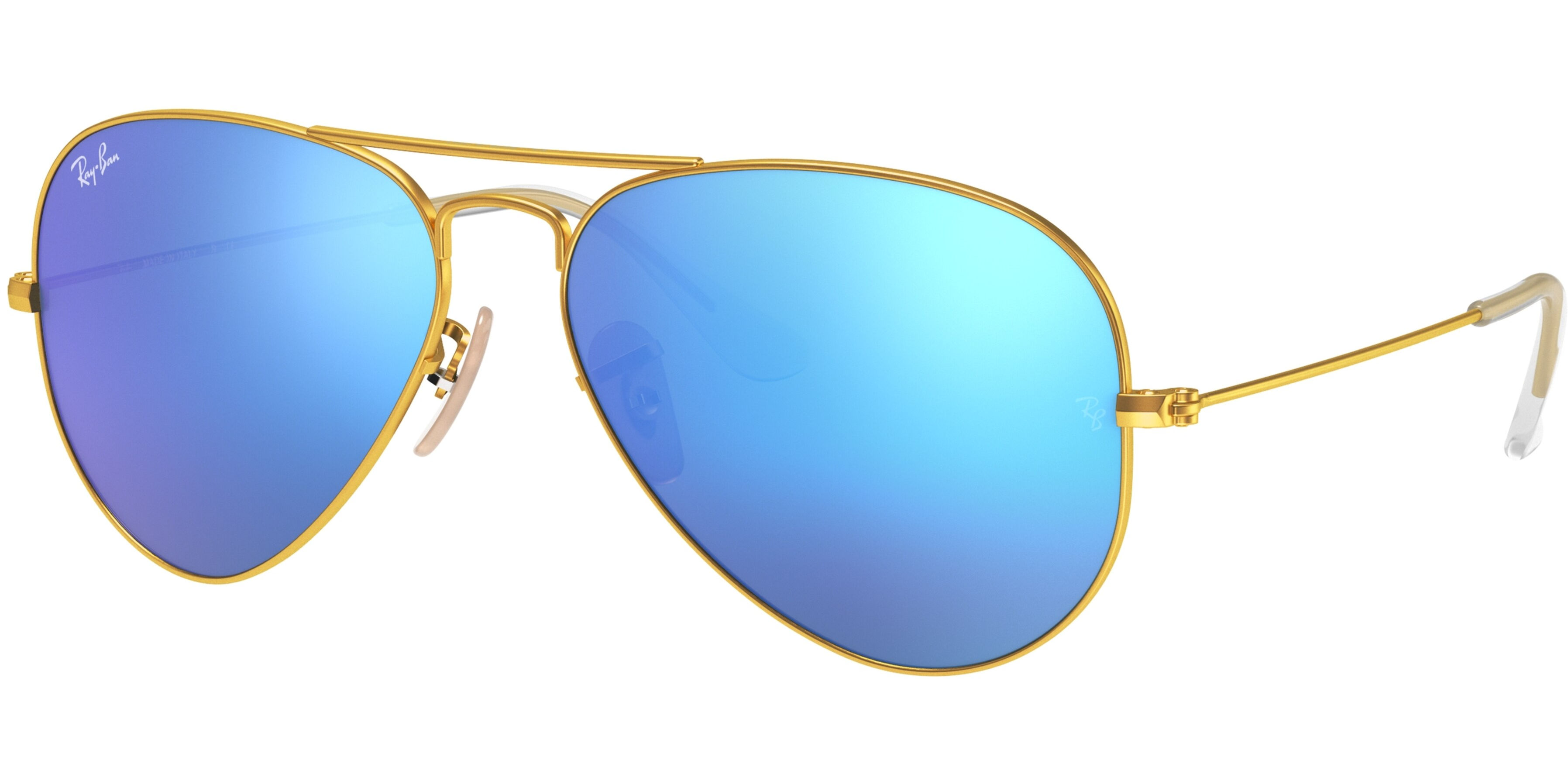 Sluneční brýle Ray-Ban® model 3025, barva obruby zlatá lesk, čočka modrá zrcadlo, kód barevné varianty 11217. 