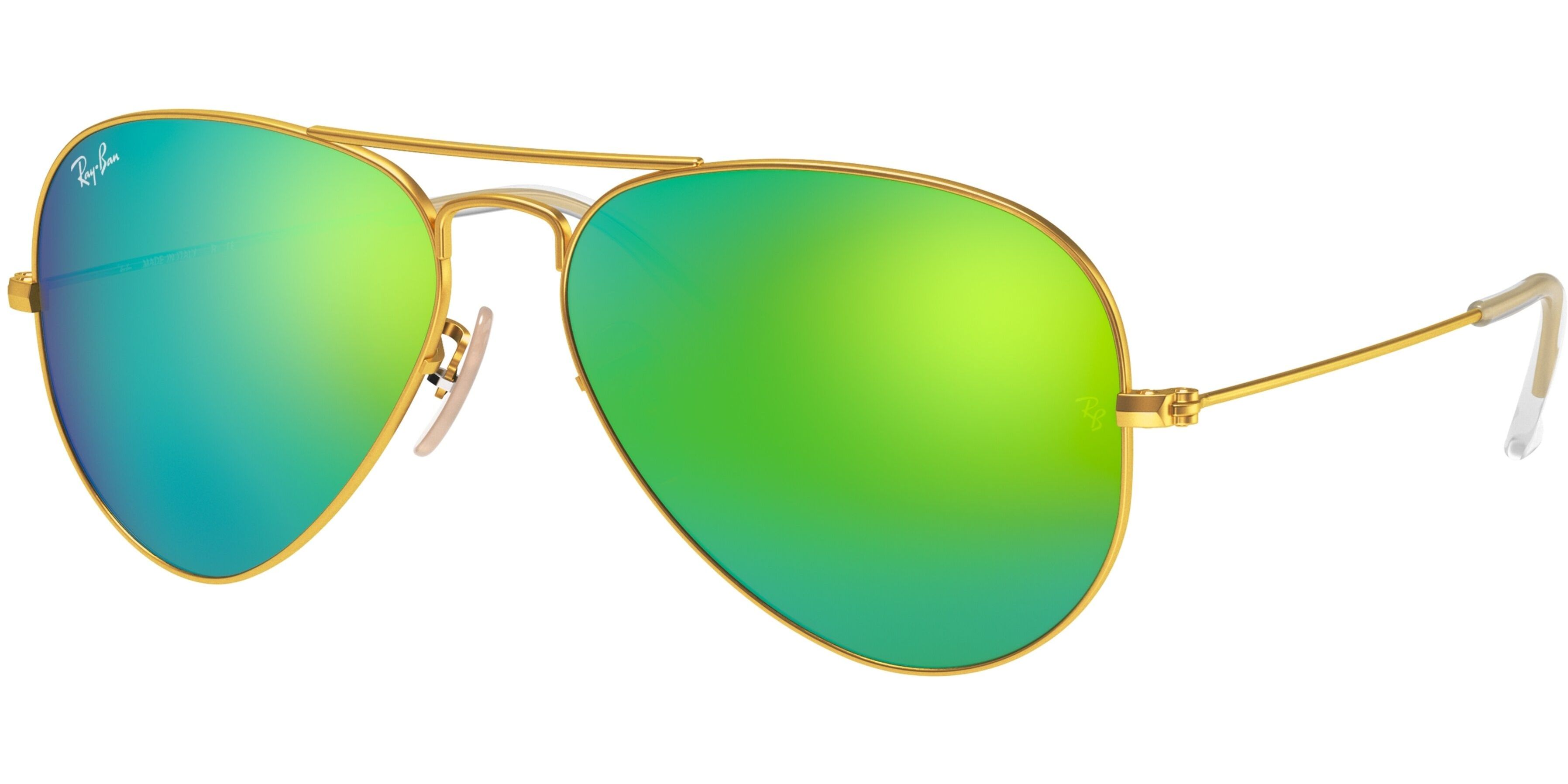 Sluneční brýle Ray-Ban® model 3025, barva obruby zlatá mat zelená, čočka zelená zrcadlo, kód barevné varianty 11219. 