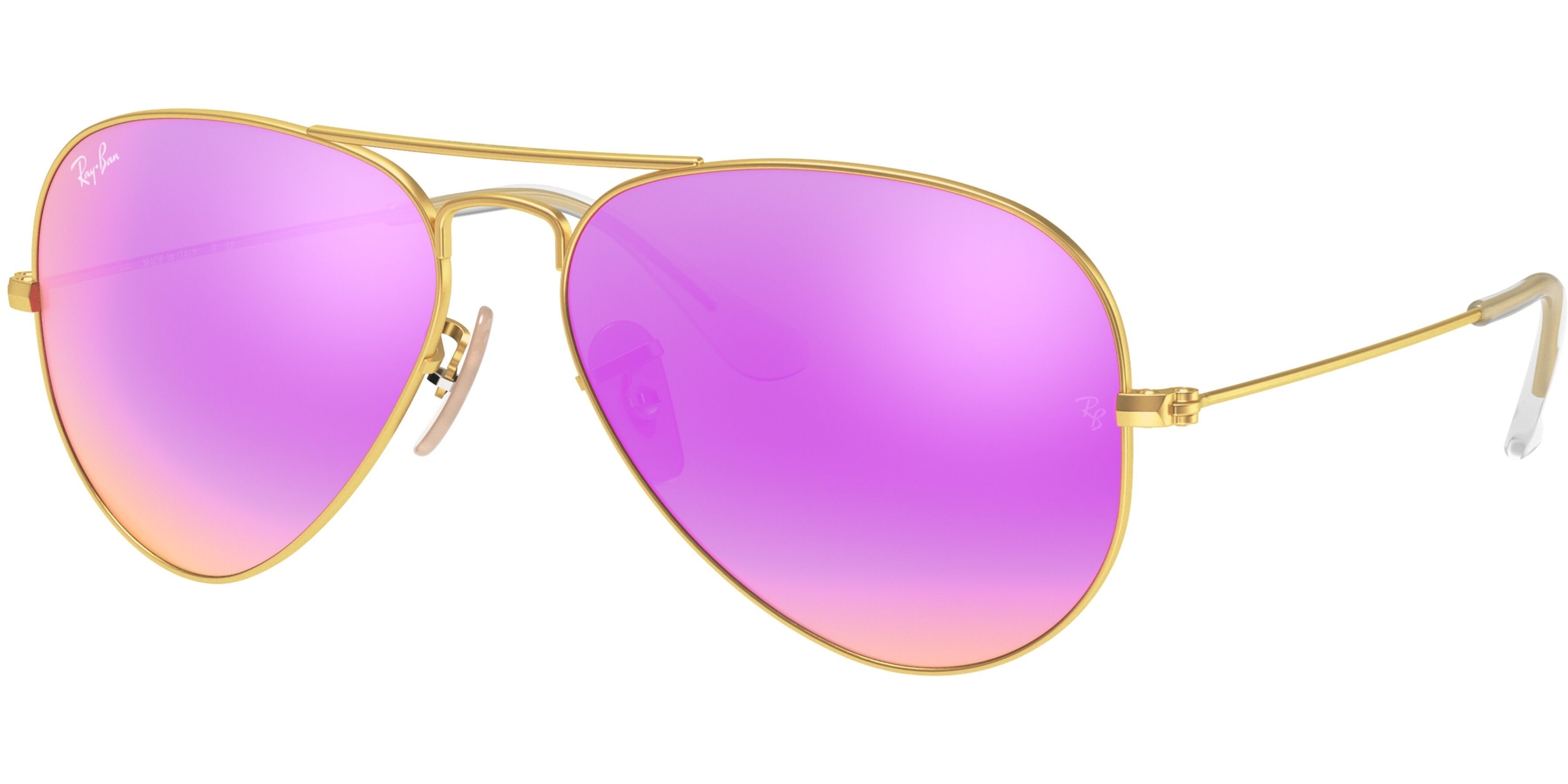 Sluneční brýle Ray-Ban® model 3025, barva obruby zlatá mat, čočka růžová zrcadlo, kód barevné varianty 1124T. 