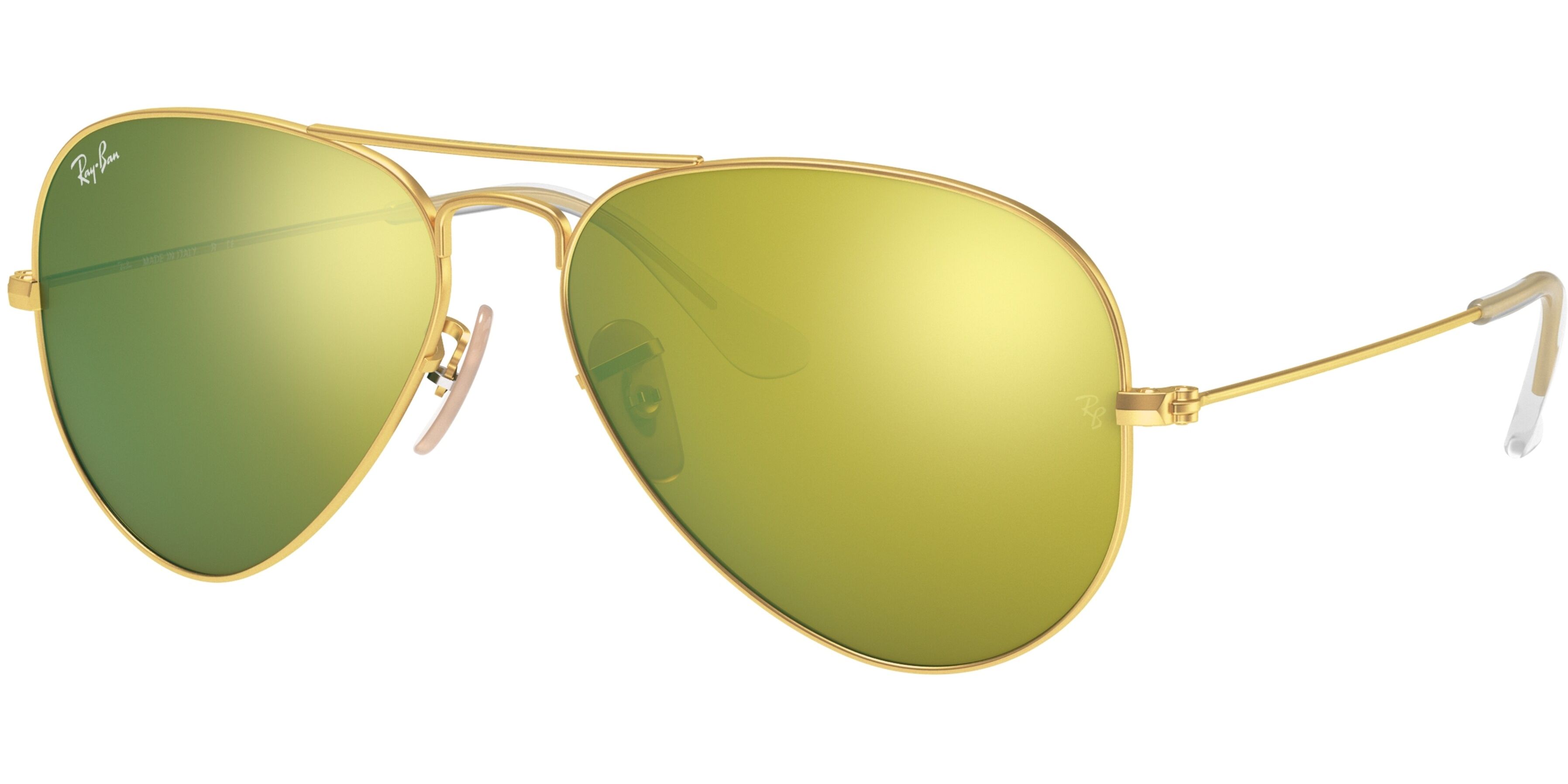 Sluneční brýle Ray-Ban® model 3025, barva obruby zlatá mat, čočka žlutá zrcadlo, kód barevné varianty 11293. 