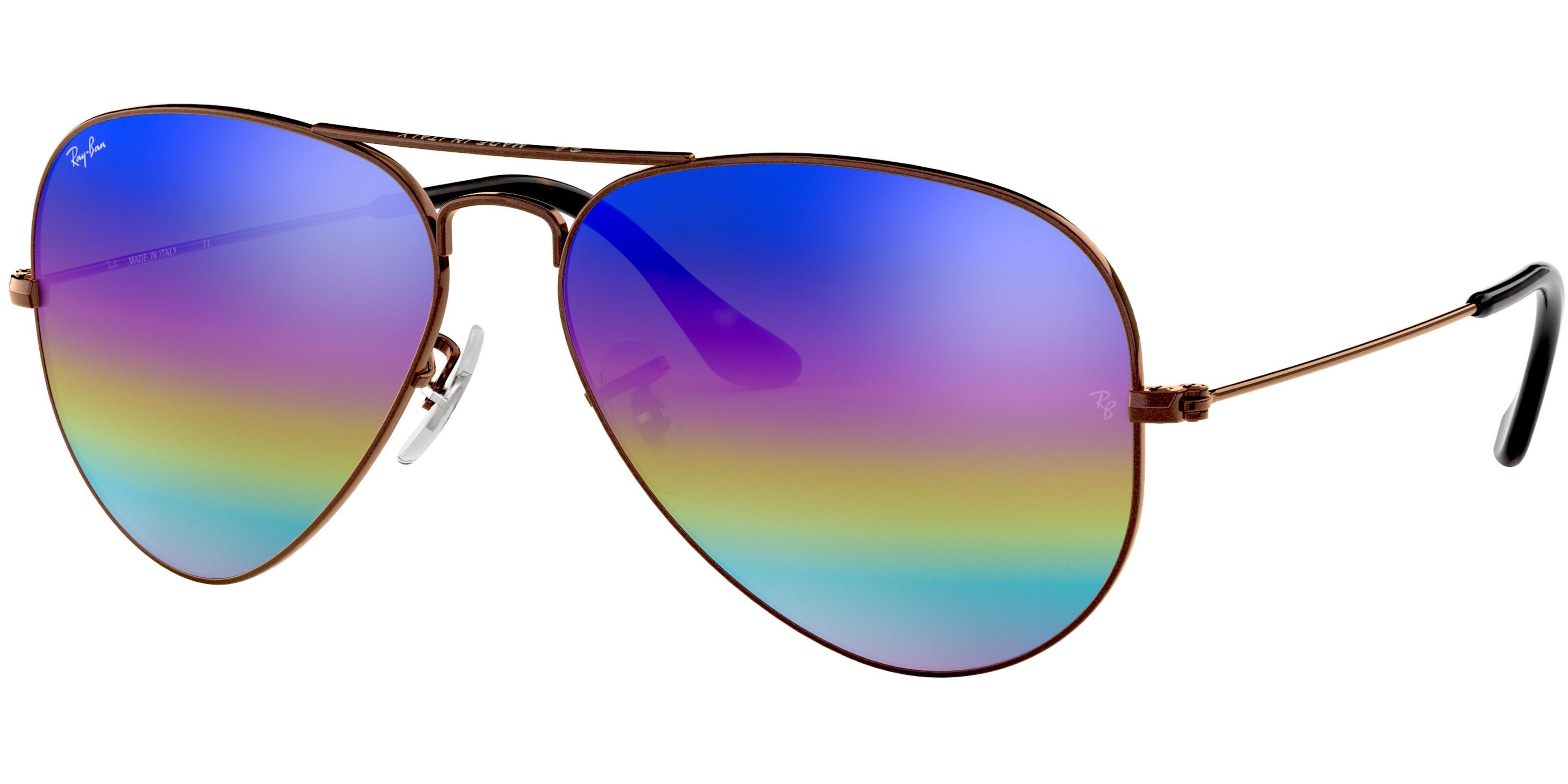 Sluneční brýle Ray-Ban® model 3025, barva obruby bronzová mat, čočka modrá fialová zrcadlo gradál, kód barevné varianty 9019C2. 