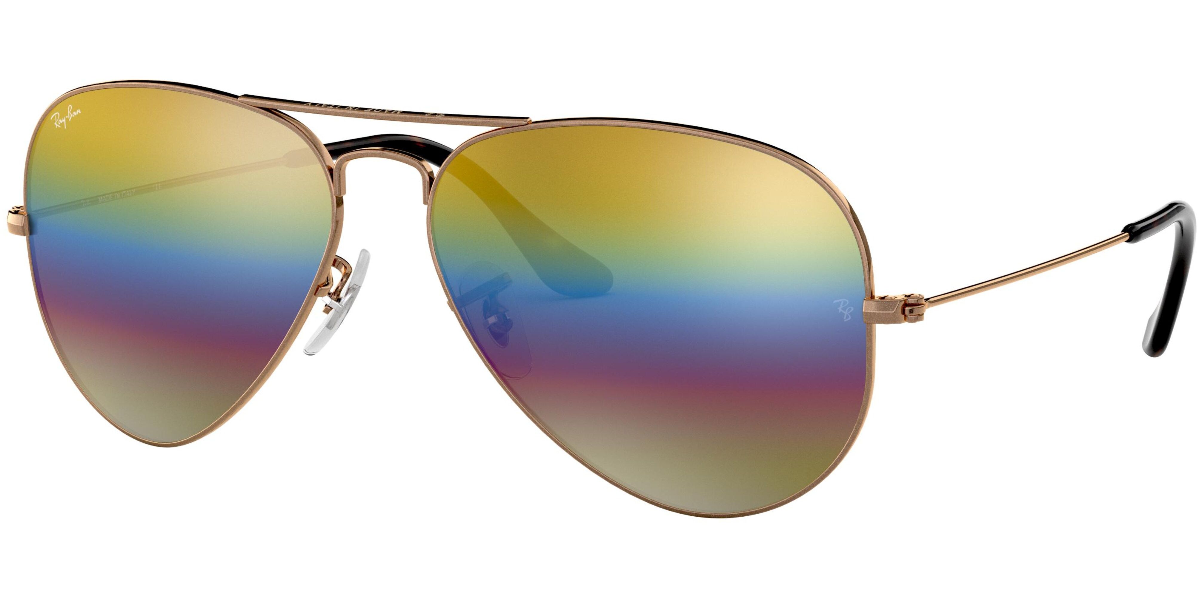 Sluneční brýle Ray-Ban® model 3025, barva obruby bronzová mat, čočka zlatá fialová zrcadlo, kód barevné varianty 9020C4. 