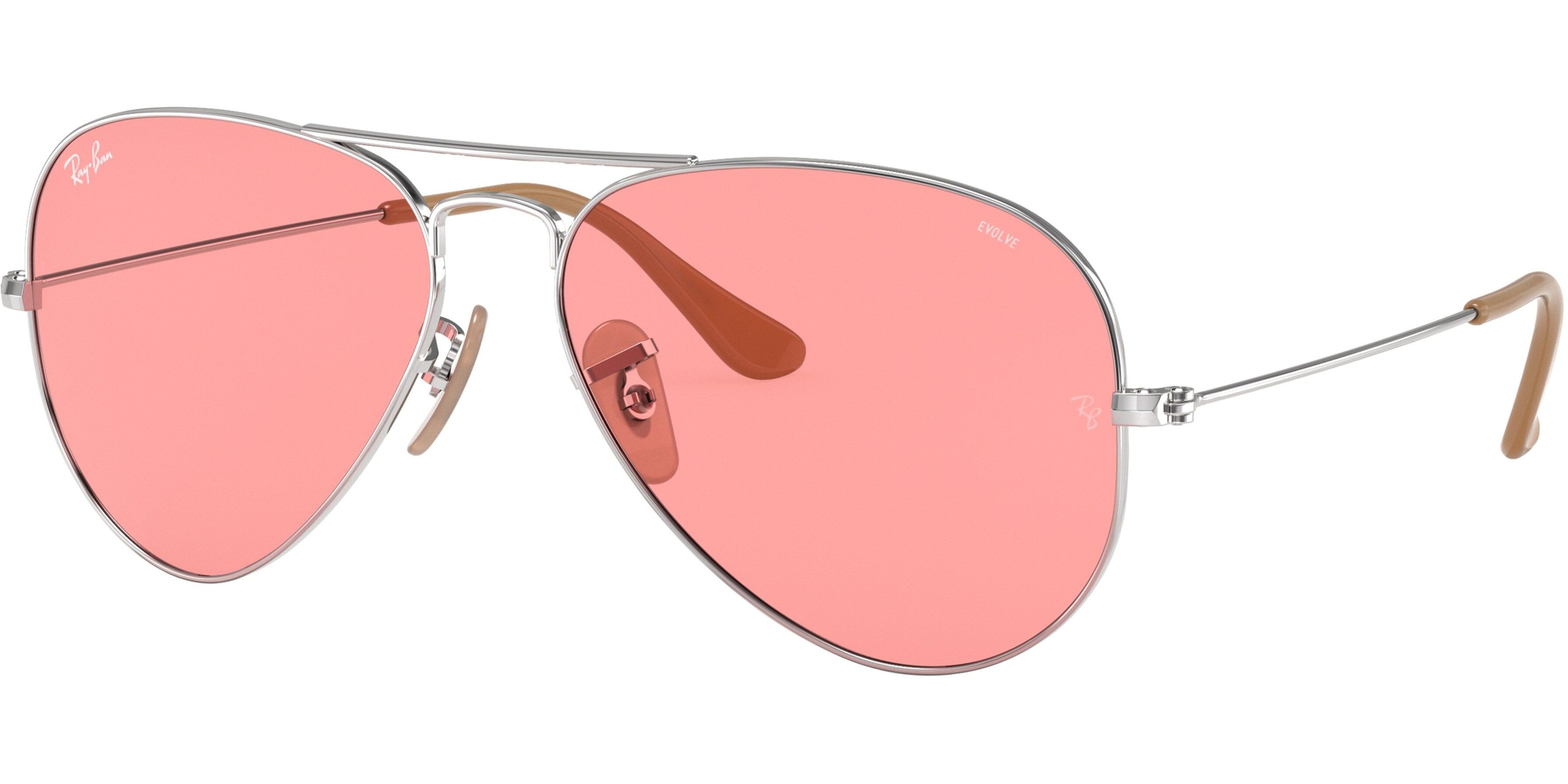 Sluneční brýle Ray-Ban® model 3025, barva obruby stříbrná lesk, čočka růžová, kód barevné varianty 9065V7. 
