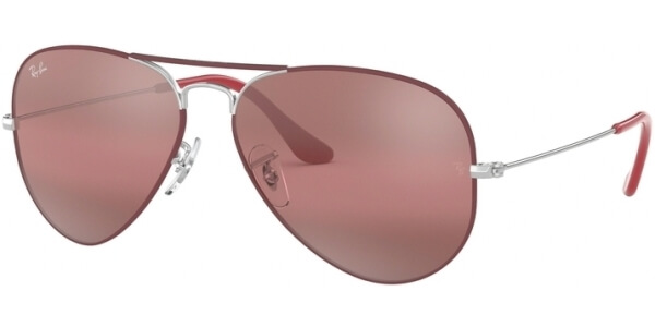 Sluneční brýle Ray-Ban® model 3025, barva obruby červená mat stříbrná, čočka červená zrcadlo, kód barevné varianty 9155AI. 