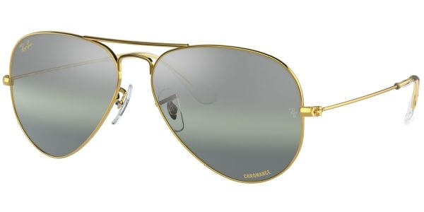 Sluneční brýle Ray-Ban® model 3025, barva obruby zlatá lesk, čočka stříbrná zrcadlo gradál polarizovaná, kód barevné varianty 9196G4. 