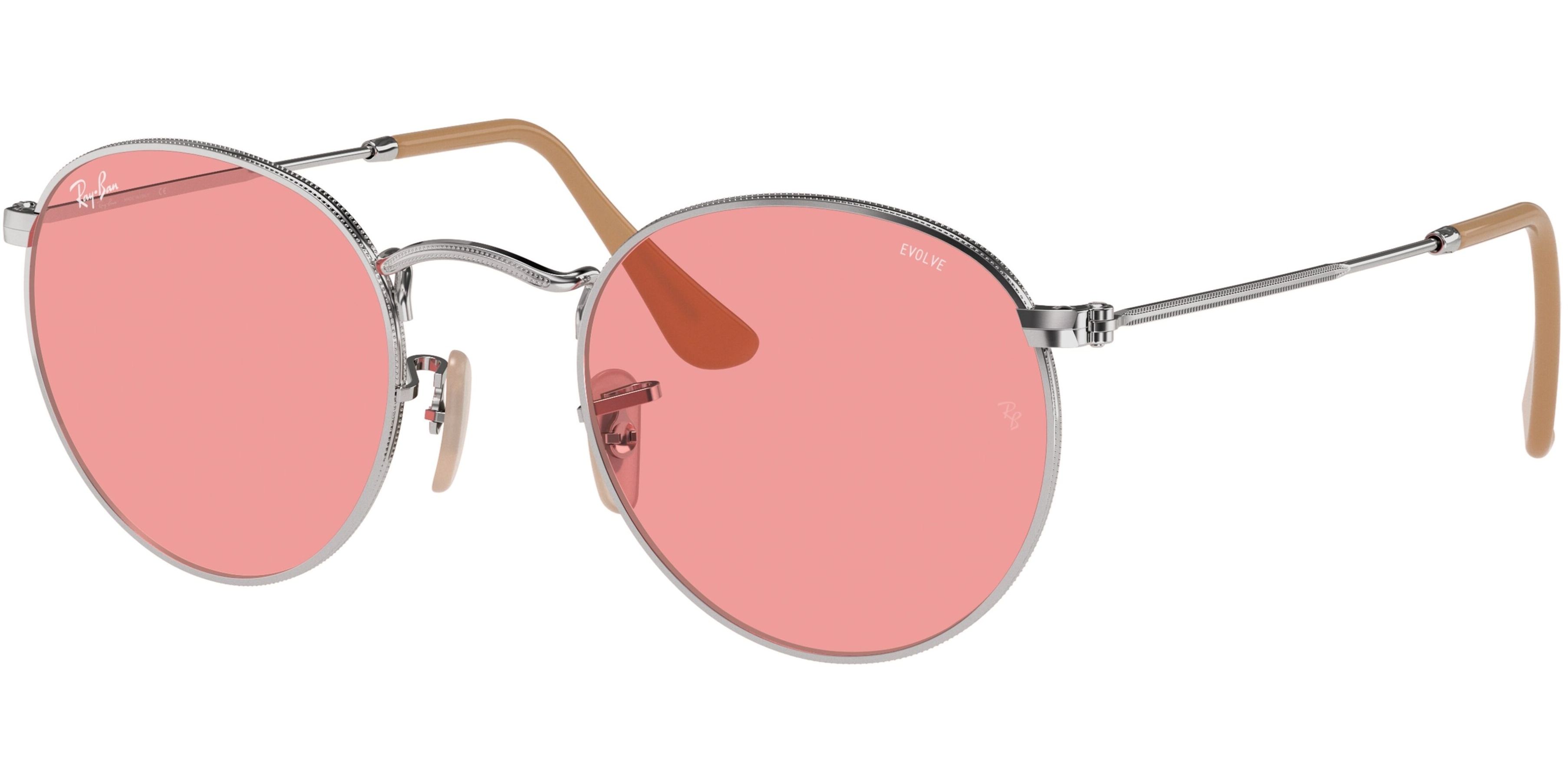 Sluneční brýle Ray-Ban® model 3447, barva obruby stříbrná lesk, čočka růžová, kód barevné varianty 9065V7. 