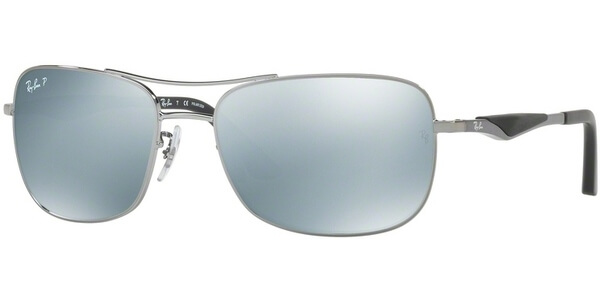 Sluneční brýle Ray-Ban® model 3515, barva obruby šedá lesk, čočka štříbrná zrcadlo polarizovaná, kód barevné varianty 004Y4. 