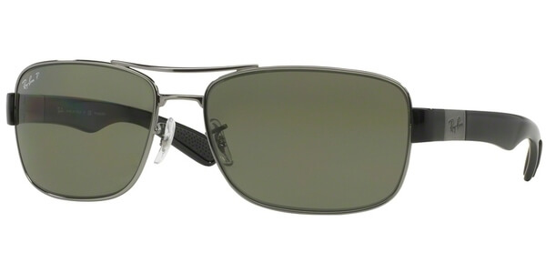 Sluneční brýle Ray-Ban® model 3522, barva obruby stříbrná lesk černá, čočka zelená polarizovaná, kód barevné varianty 0049A. 
