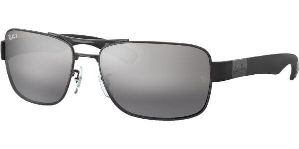 Sluneční brýle Ray-Ban® model 3522, barva obruby černá lesk, čočka stříbrná zrcadlo gradál polarizovaná, kód barevné varianty 00682. 