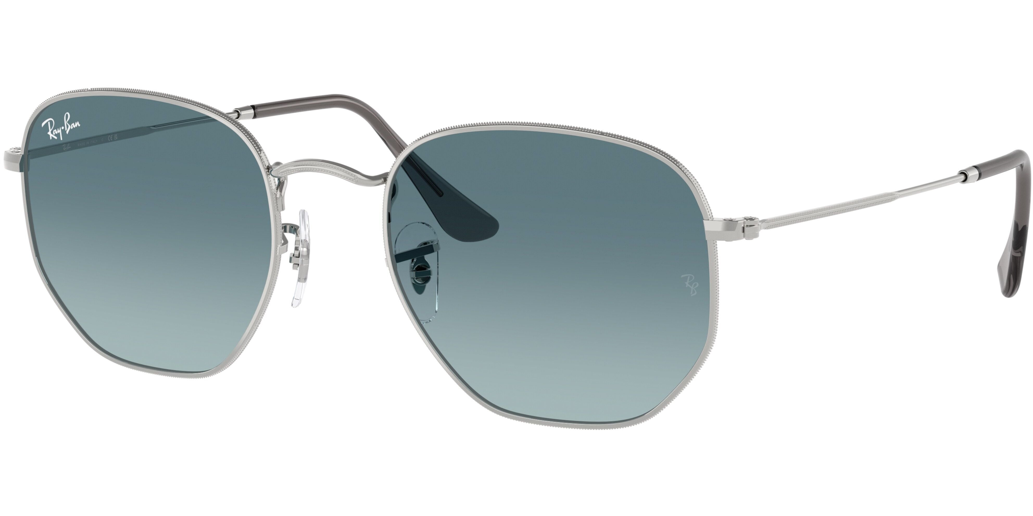 Sluneční brýle Ray-Ban® model 3548N, barva obruby stříbrná lesk, čočka modrá gradál, kód barevné varianty 0033M. 