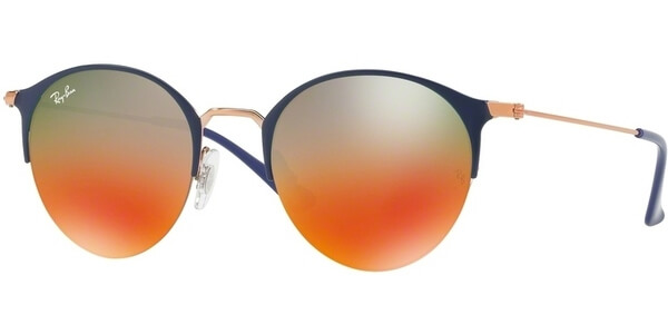 Sluneční brýle Ray-Ban® model 3578, barva obruby modrá lesk bronzová, čočka červená zrcadlo gradál, kód barevné varianty 9036A8. 