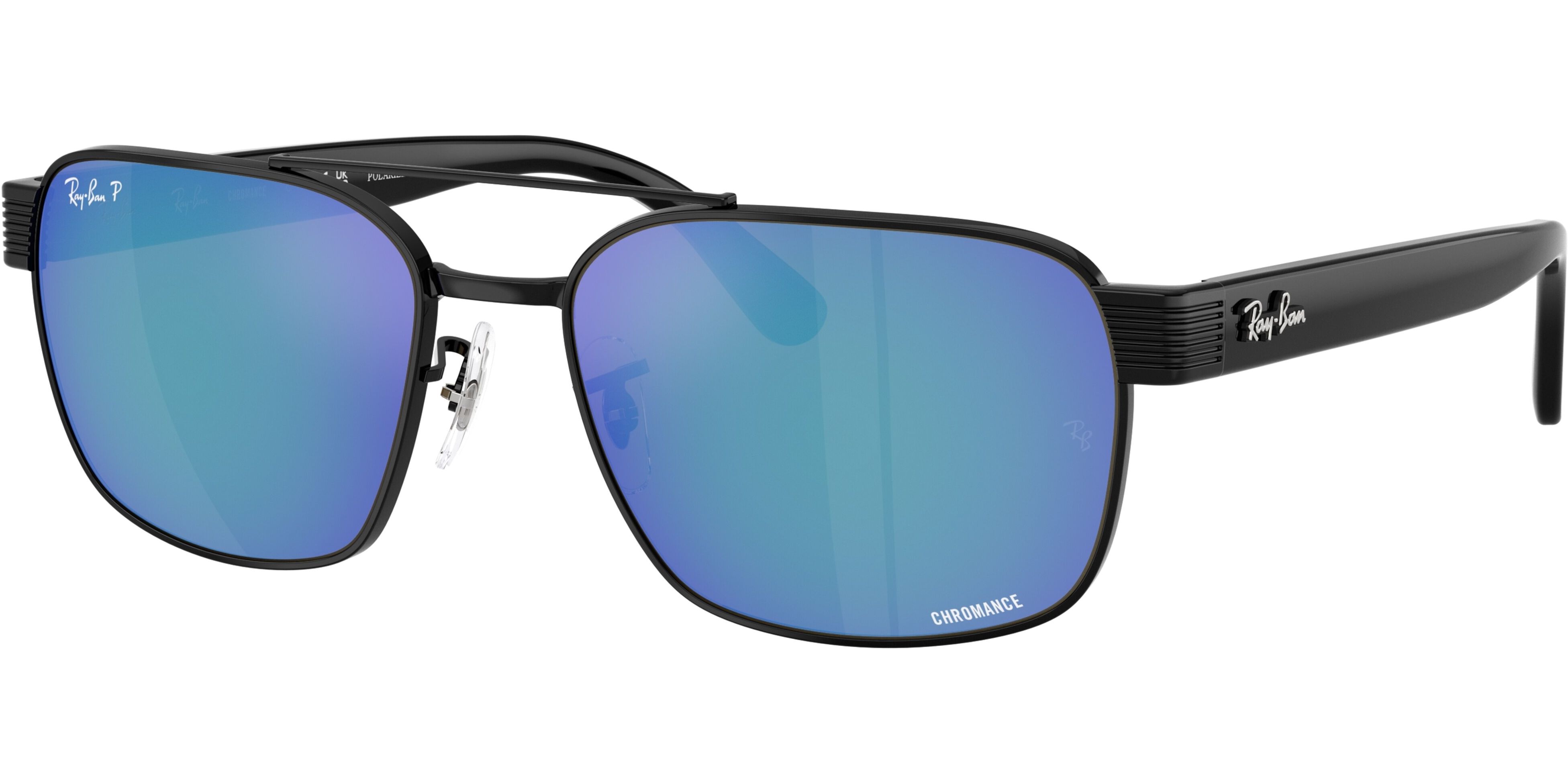 Sluneční brýle Ray-Ban® model 3751CH, barva obruby černá lesk, čočka modrá zrcadlo polarizovaná, kód barevné varianty 0024L. 
