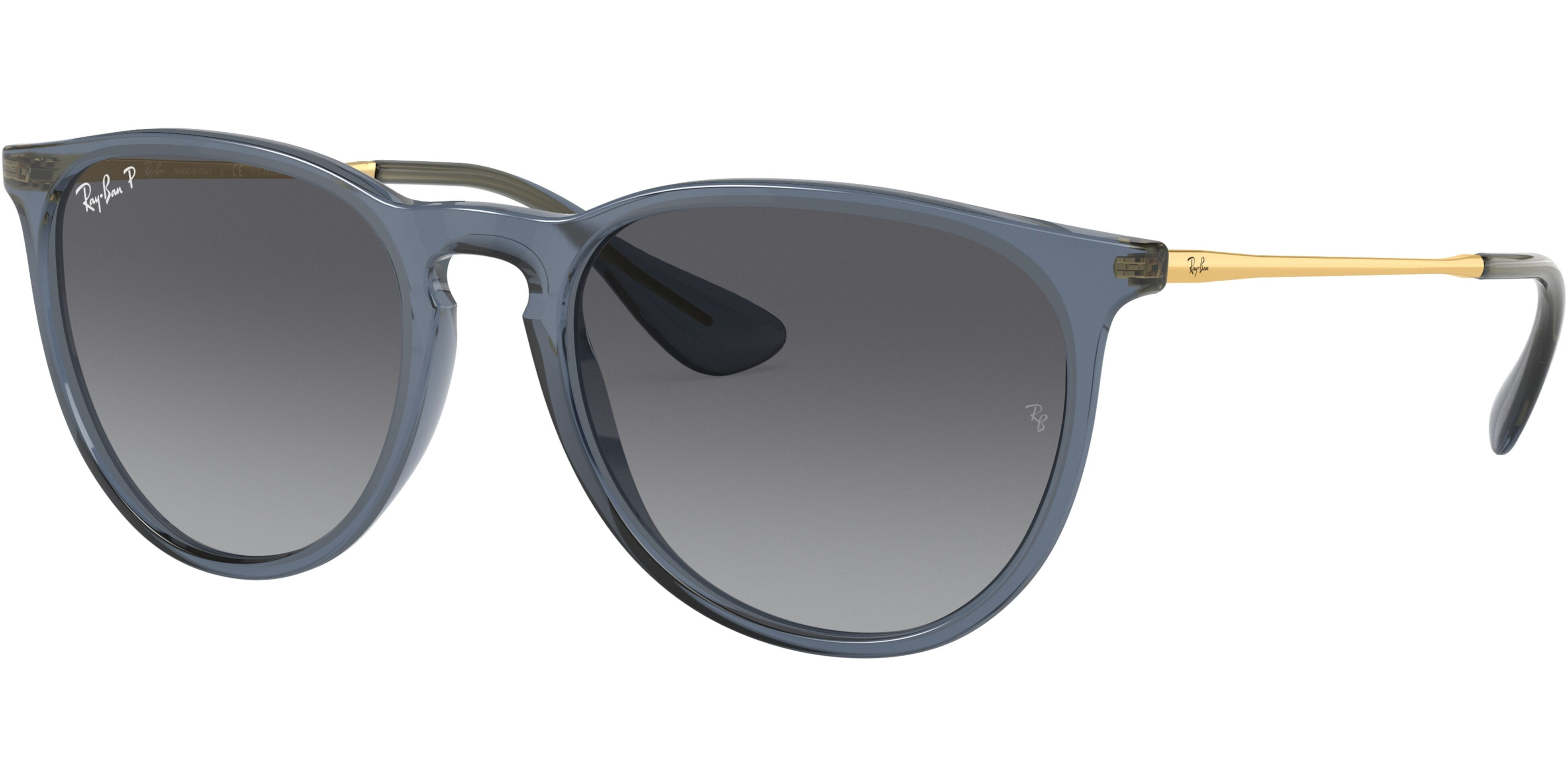 Sluneční brýle Ray-Ban® model 4171, barva obruby modrá lesk zlatá, čočka šedá gradál polarizovaná, kód barevné varianty 6592T3. 