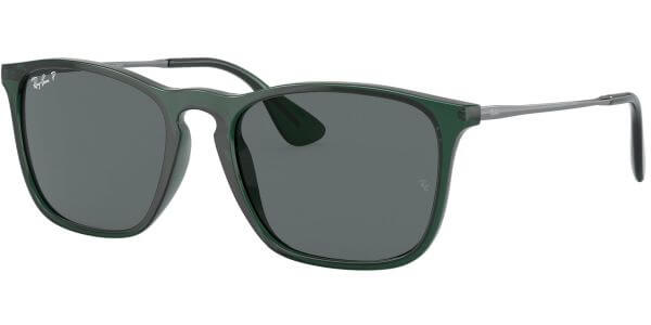 Sluneční brýle Ray-Ban® model 4187, barva obruby zelená lesk čirá, čočka šedá polarizovaná, kód barevné varianty 666381. 