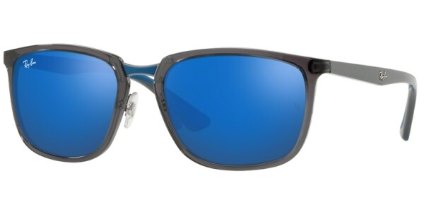 Sluneční brýle Ray-Ban® model 4303, barva obruby šedá lesk modrá, čočka modrá zrcadlo, kód barevné varianty 636355. 