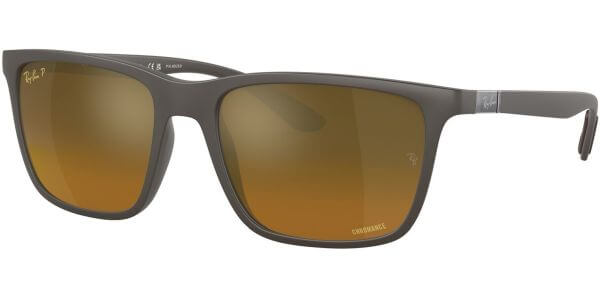Sluneční brýle Ray-Ban® model 4385, barva obruby hnědá mat, čočka zlatá zrcadlo gradál polarizovaná, kód barevné varianty 6124A3. 