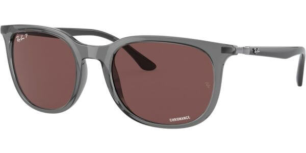 Sluneční brýle Ray-Ban® model 4386, barva obruby šedá lesk čirá, čočka fialová polarizovaná, kód barevné varianty 6650AF. 