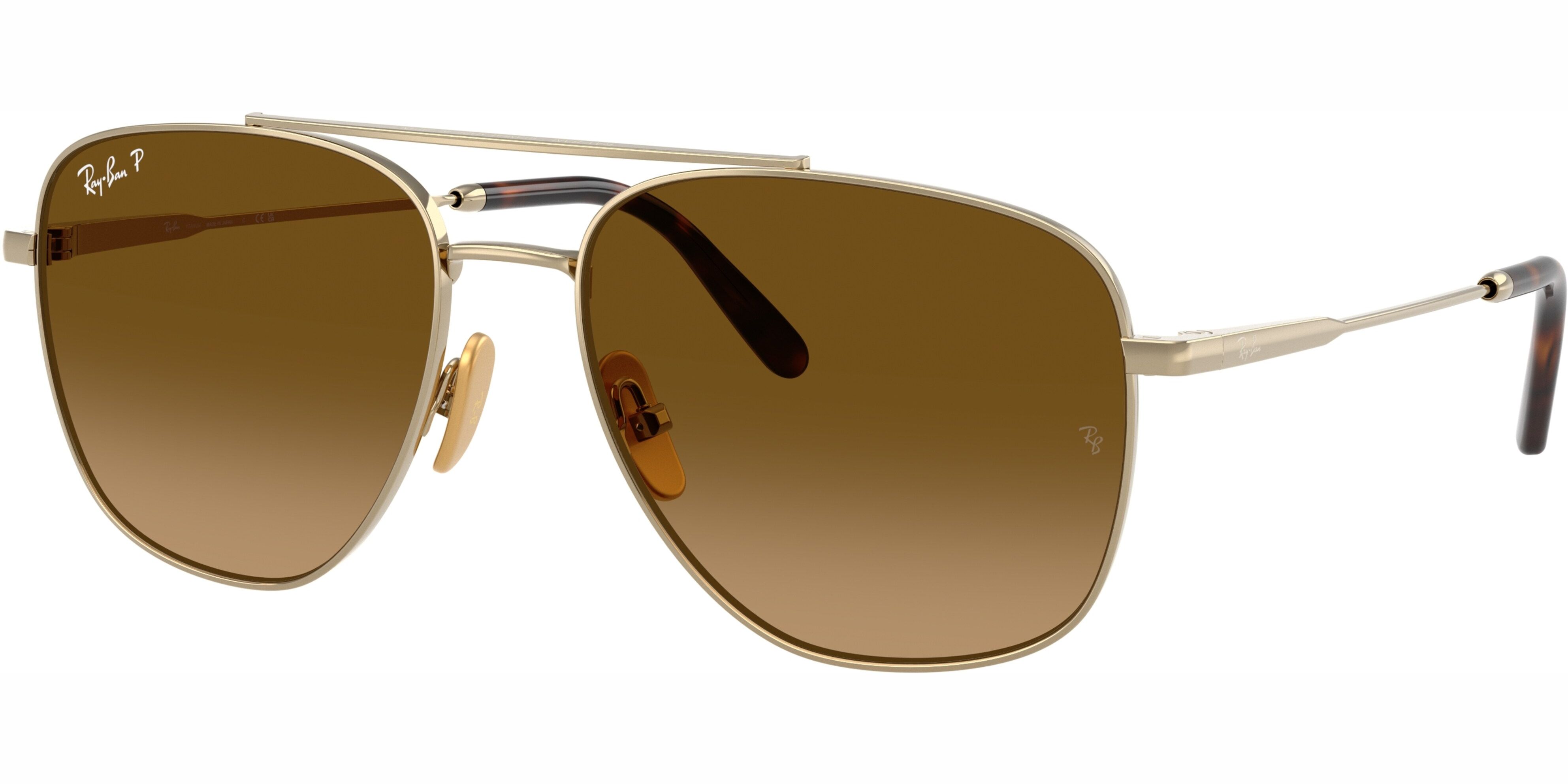 Sluneční brýle Ray-Ban® model 8097, barva obruby zlatá lesk, čočka hnědá polarizovaná, kód barevné varianty 9265M2. 