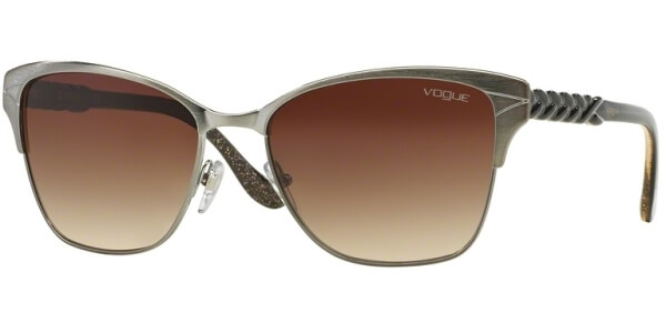 Sluneční brýle Vogue model 3949S, barva obruby stříbrná mat hnědá, čočka hnědá gradál, kód barevné varianty 54813. 