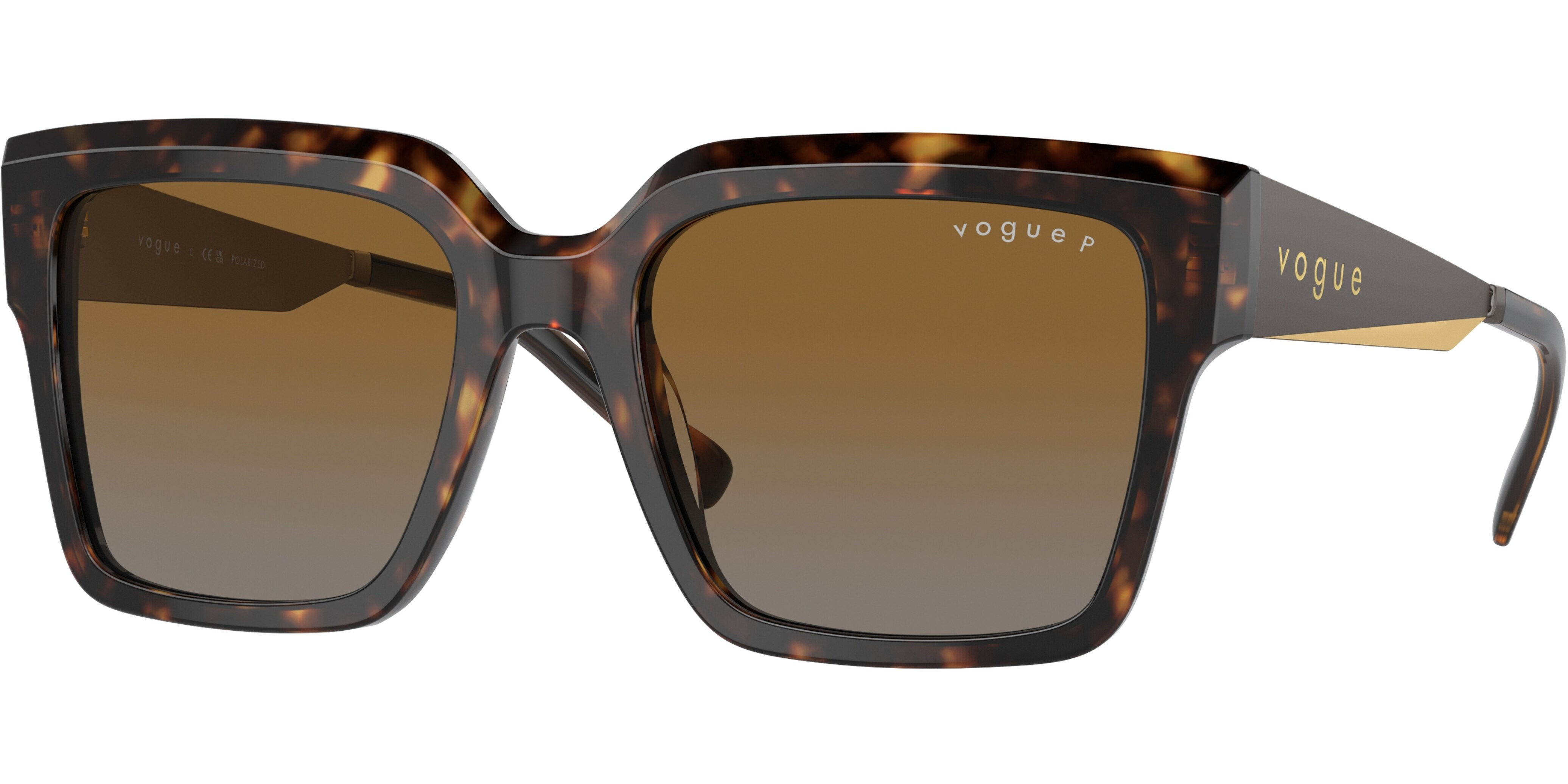 Sluneční brýle Vogue model 5553S, barva obruby hnědá lesk zlatá, čočka hnědá gradál polarizovaná, kód barevné varianty W656T6. 