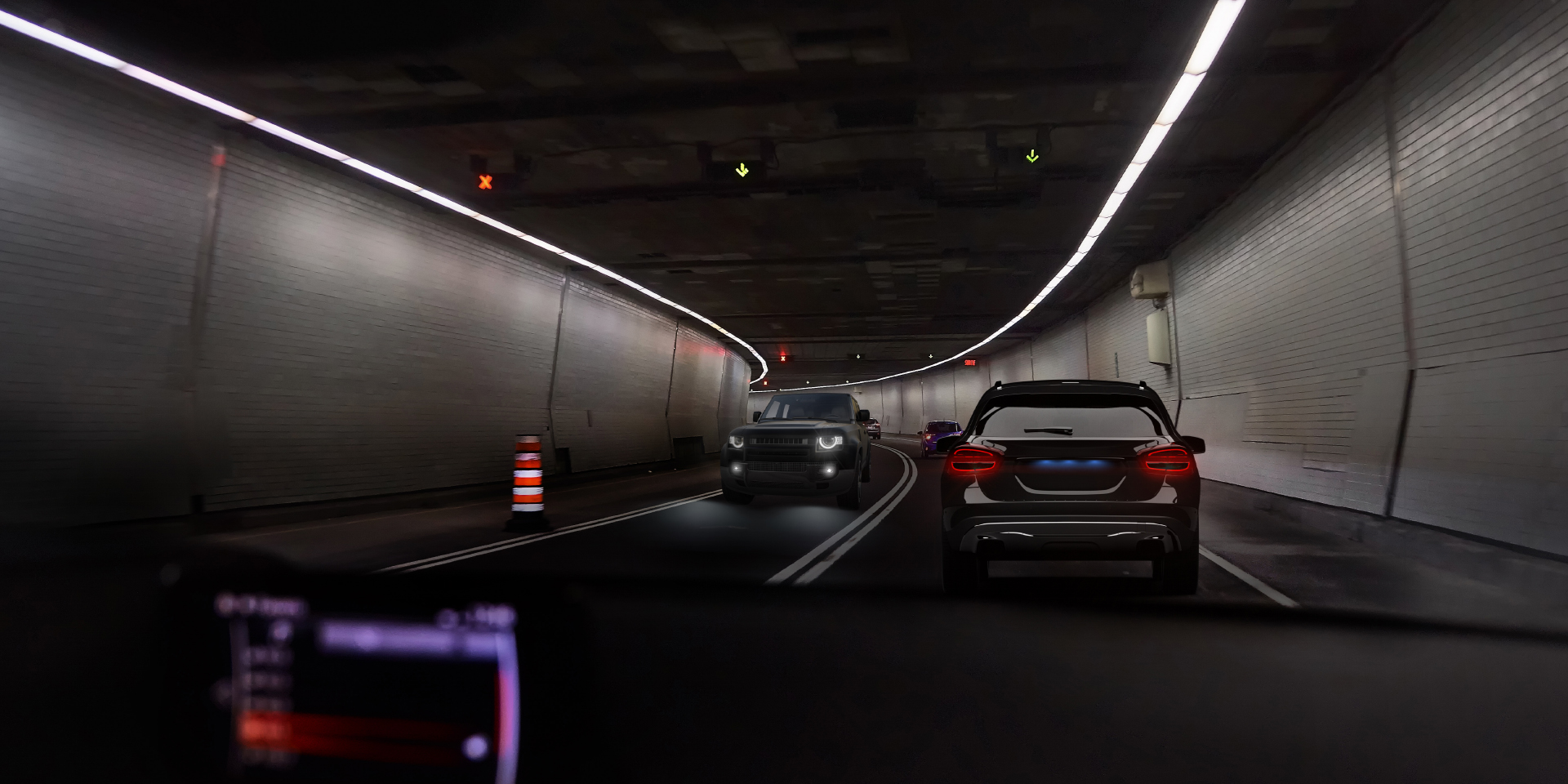 Stejný pohled s omezeným oslněním při použití ZEISS DriveSafe