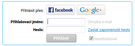 přihášení přes facebook a google