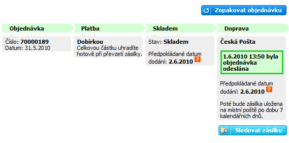 Vyřízení objednávky kontaktních čoček